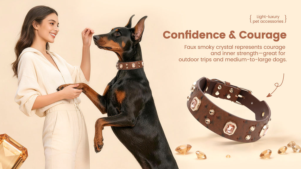 PawView Wish Series Ostrich Pattern Collar with QR Smart Pet ID Tag