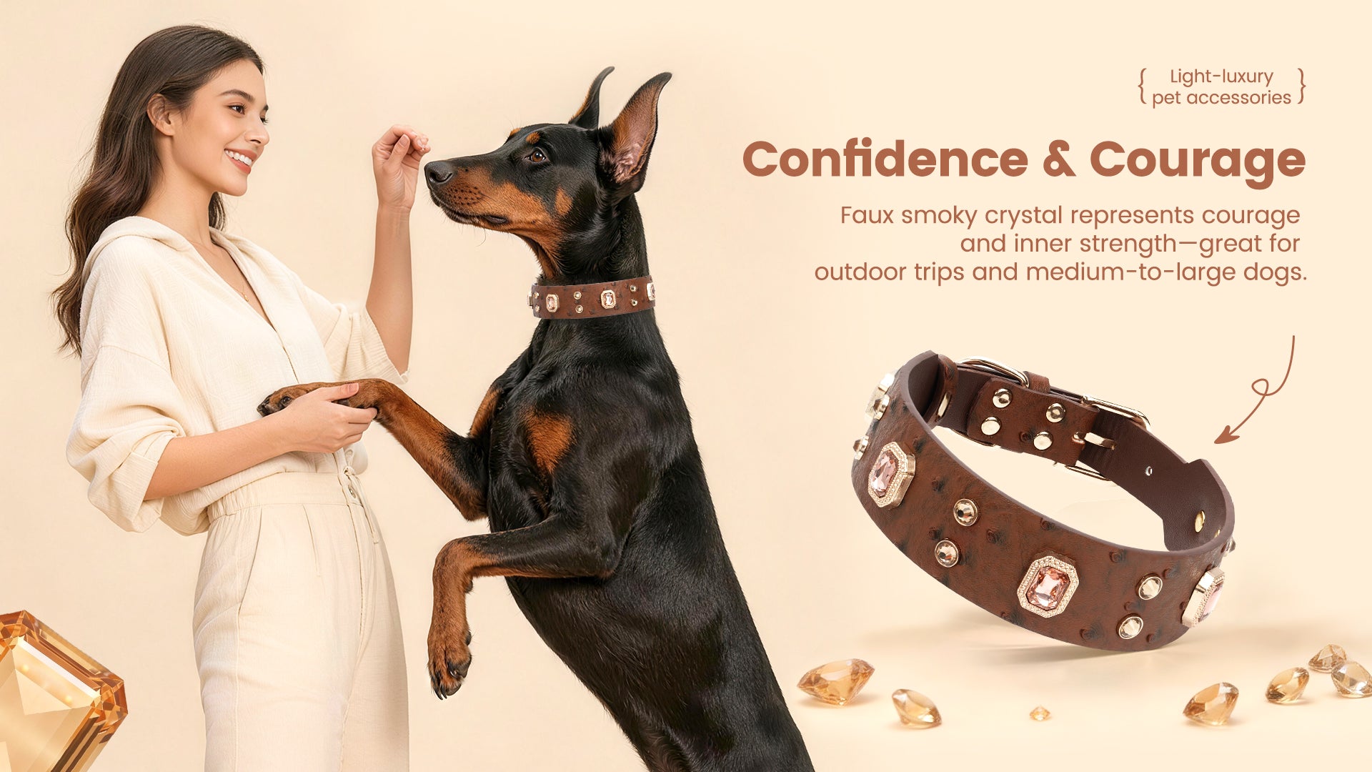 PawView Wish Series Ostrich Pattern Collar with QR Smart Pet ID Tag