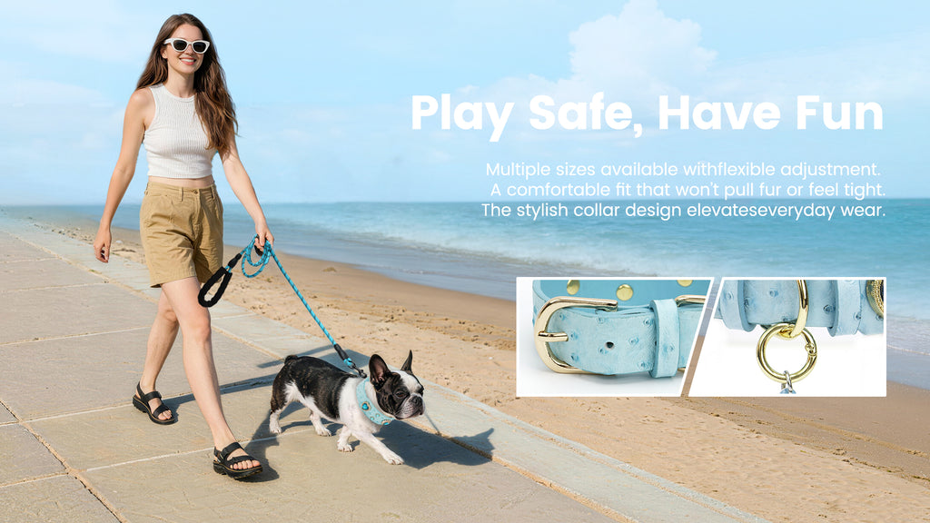 PawView Wish Series Ostrich Pattern Collar with QR Smart Pet ID Tag