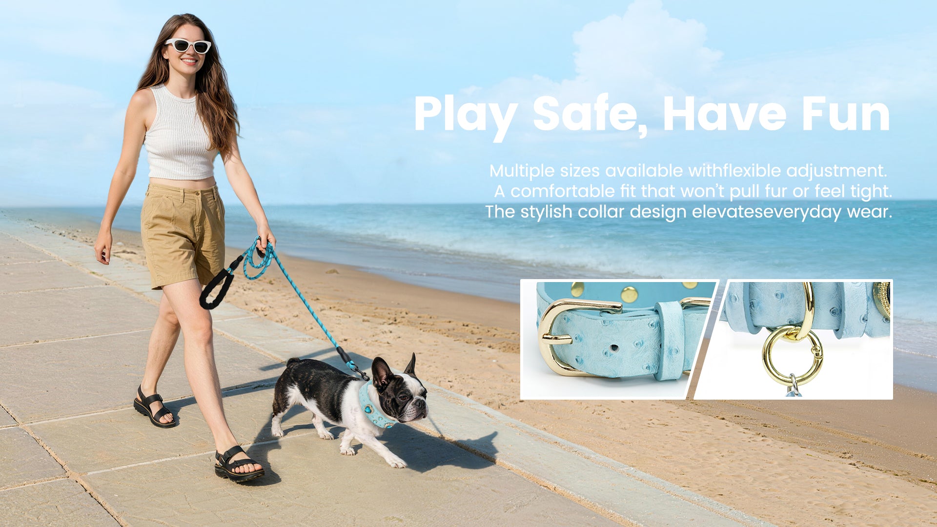 PawView Wish Series Ostrich Pattern Collar with QR Smart Pet ID Tag
