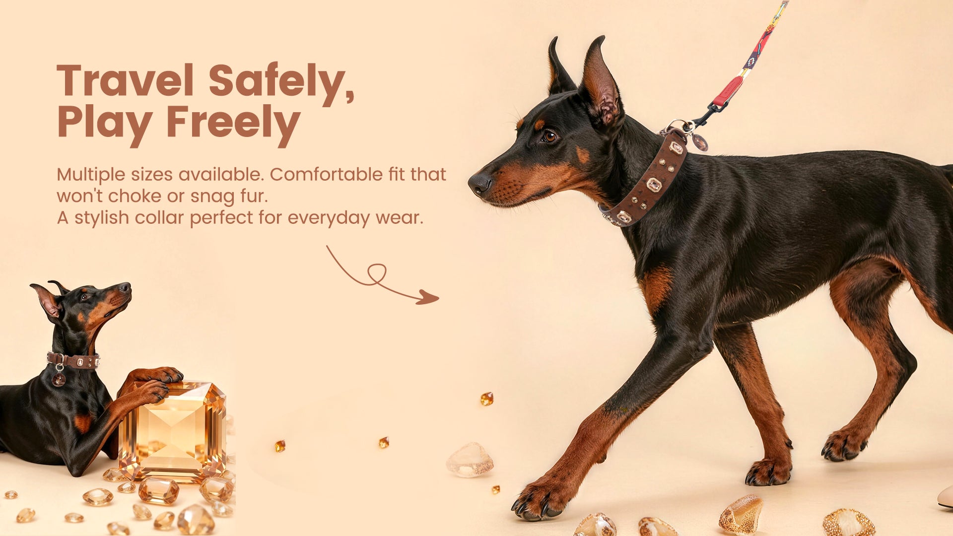 PawView Wish Series Ostrich Pattern Collar with QR Smart Pet ID Tag