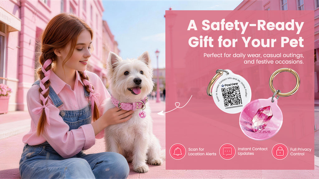 PawView Wish Series Ostrich Pattern Collar with QR Smart Pet ID Tag