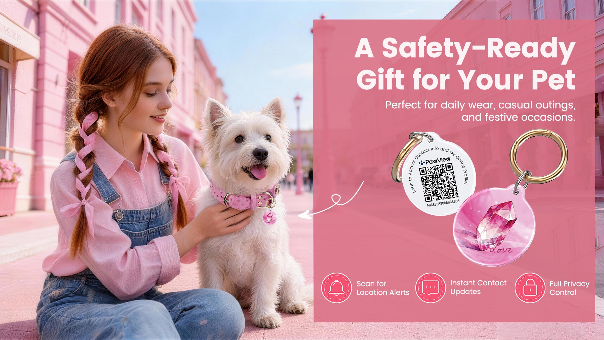 PawView Wish Series Ostrich Pattern Collar with QR Smart Pet ID Tag