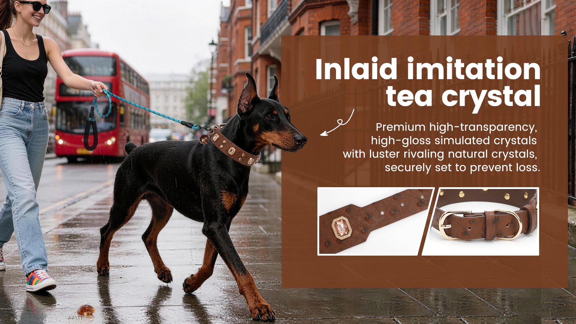 PawView Wish Series Ostrich Pattern Collar with QR Smart Pet ID Tag