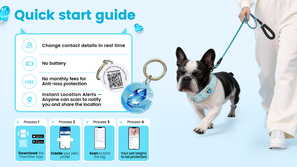 PawView Wish Series Ostrich Pattern Collar with QR Smart Pet ID Tag