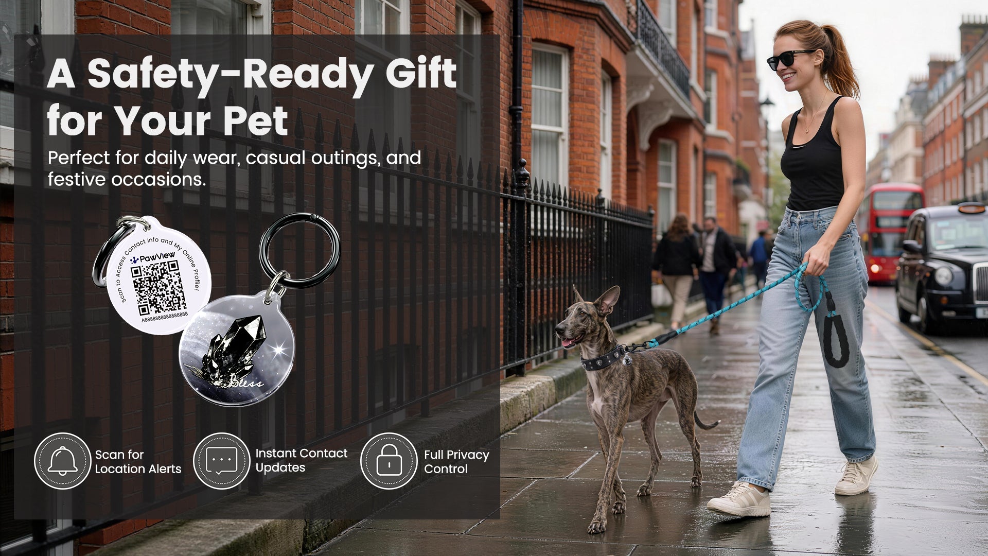 PawView Wish Series Ostrich Pattern Collar with QR Smart Pet ID Tag