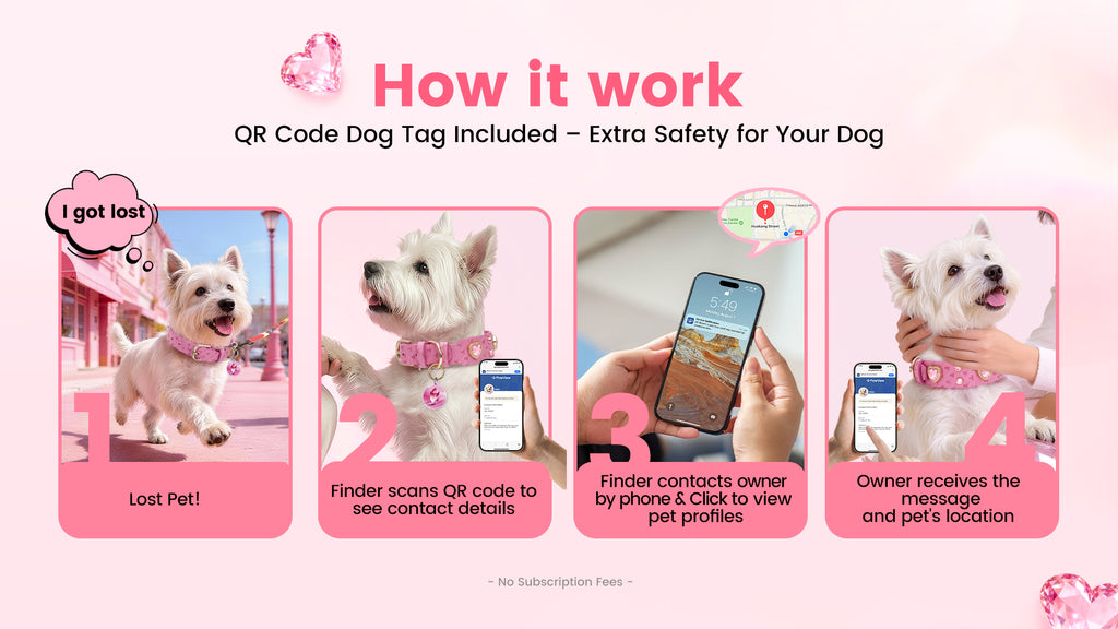 PawView Wish Series Ostrich Pattern Collar with QR Smart Pet ID Tag