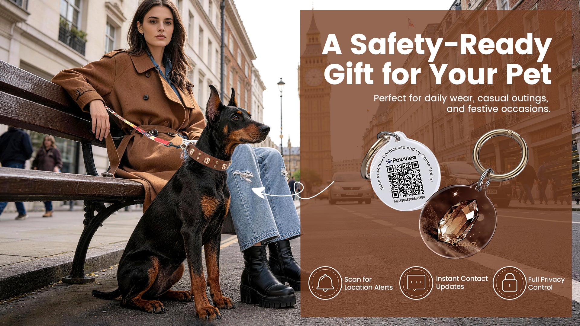 PawView Wish Series Ostrich Pattern Collar with QR Smart Pet ID Tag