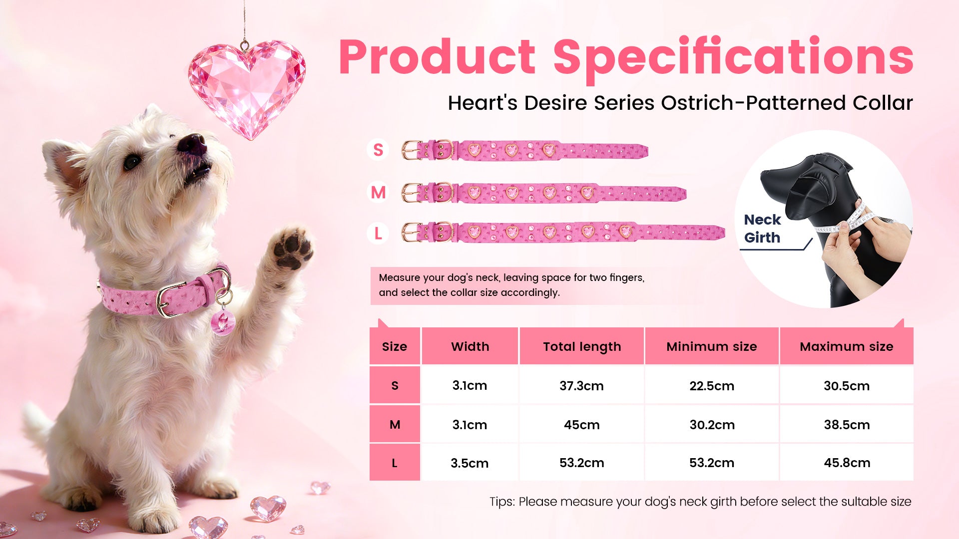 PawView Wish Series Ostrich Pattern Collar with QR Smart Pet ID Tag